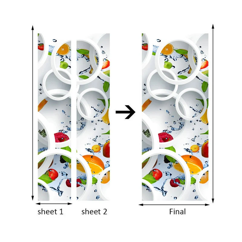 3D белые круги фрукты дверь стикер обои Ресторан Кухня Водонепроницаемый самоклеющиеся двери стикер s домашнее оформление, фотообои