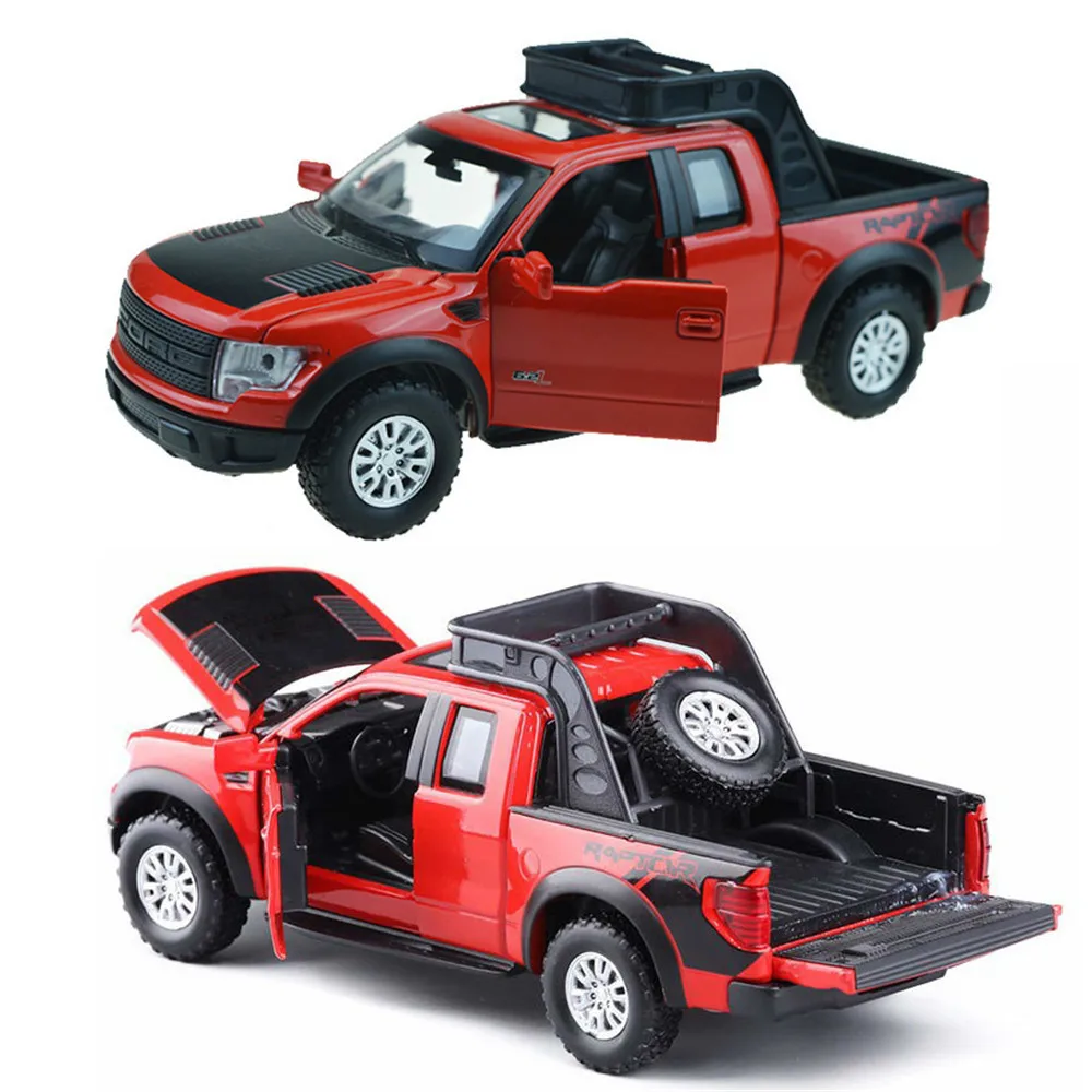1:32, Ford Raptors, сплав, модель автомобиля, игрушка, оттягивается, флеш-музыка, литье под давлением, металлические пикапы, модель, классический американский автомобиль для мальчиков