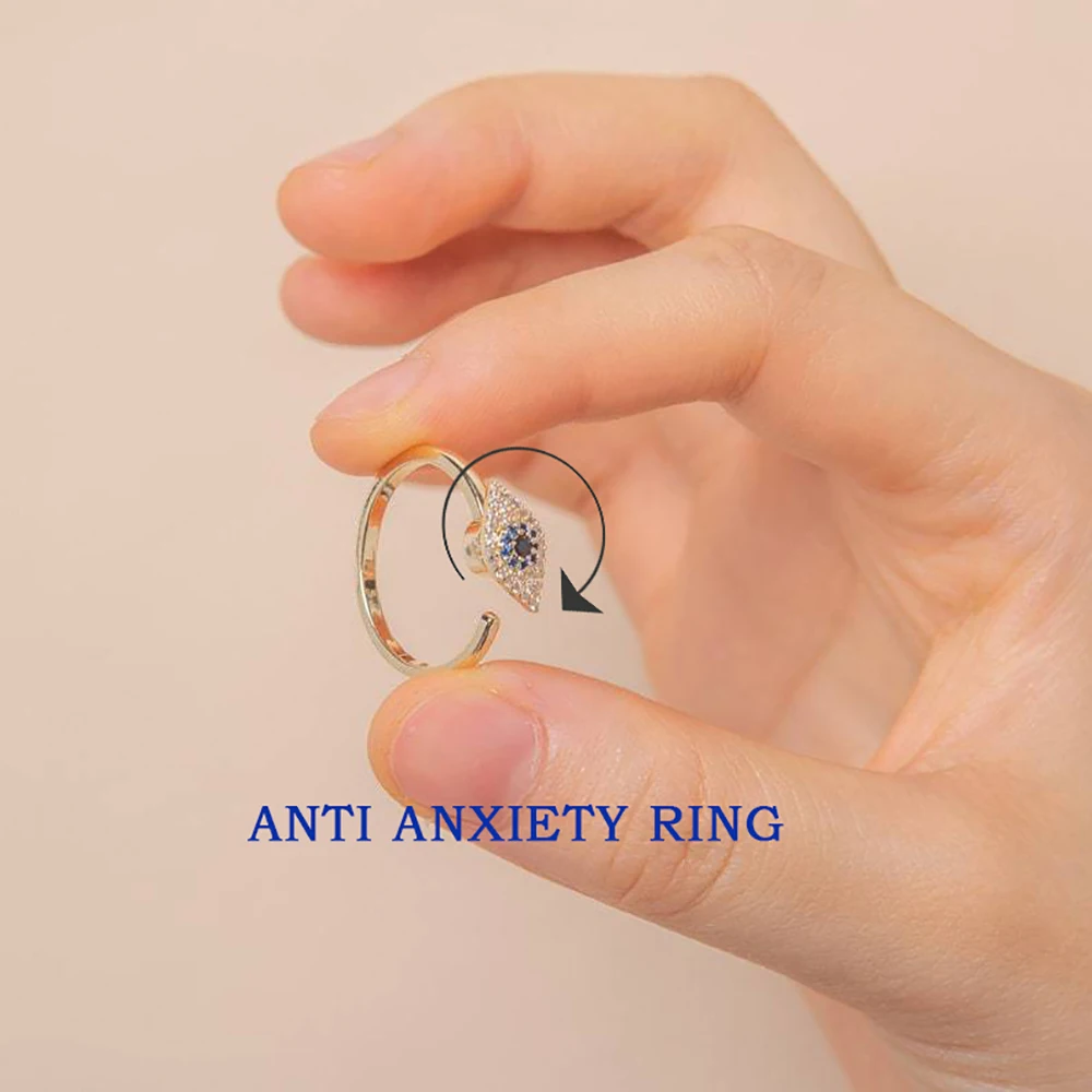 The Eye Of Evil Fidget Spinner Rings For Women Girls Zircon Crystal Rotate Anti Stress Anxiety