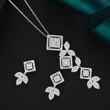 

missvikki Luxury Geometric pendant angel 2PCS Necklace Earrings Jewelry Women Wedding Naija Bridal Cubic Zirconia Jewelry Set