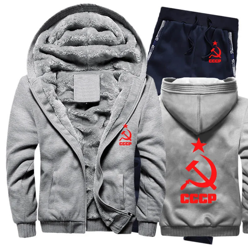 Зимний флисовый утепленный спортивный костюм CCCP, русские толстовки, мужские повседневные теплые свитшоты из СССР и Советского Союза, куртка+ штаны, комплекты из 2 предметов