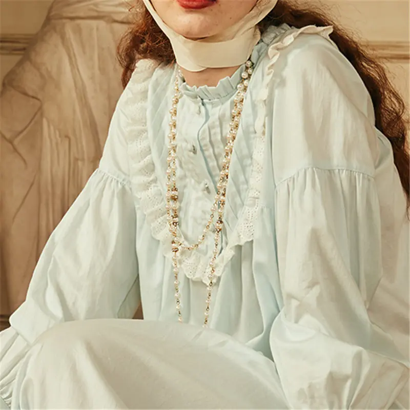 Осенняя одежда для сна, сексуальная белая хлопковая ночная рубашка с v-образным вырезом, Женская домашняя одежда, ночная рубашка, Дамское ночное белье, ночная рубашка T568