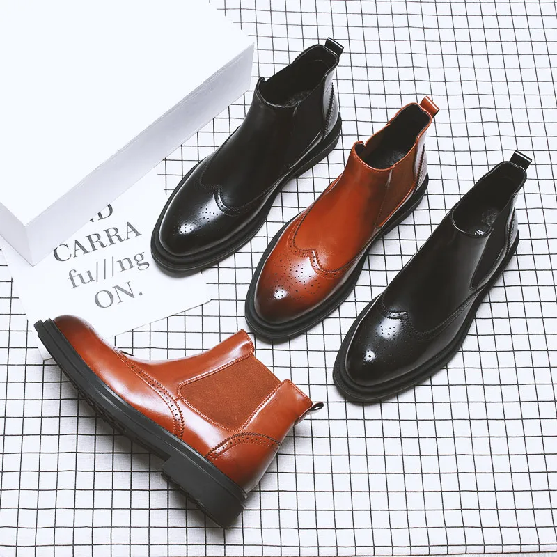 

2019 Spring And Summer Head Ankle Boots Hight-top Tip New Style Men Chelsea Boots Warm Versatile Nightclub Hair Stylist Adult