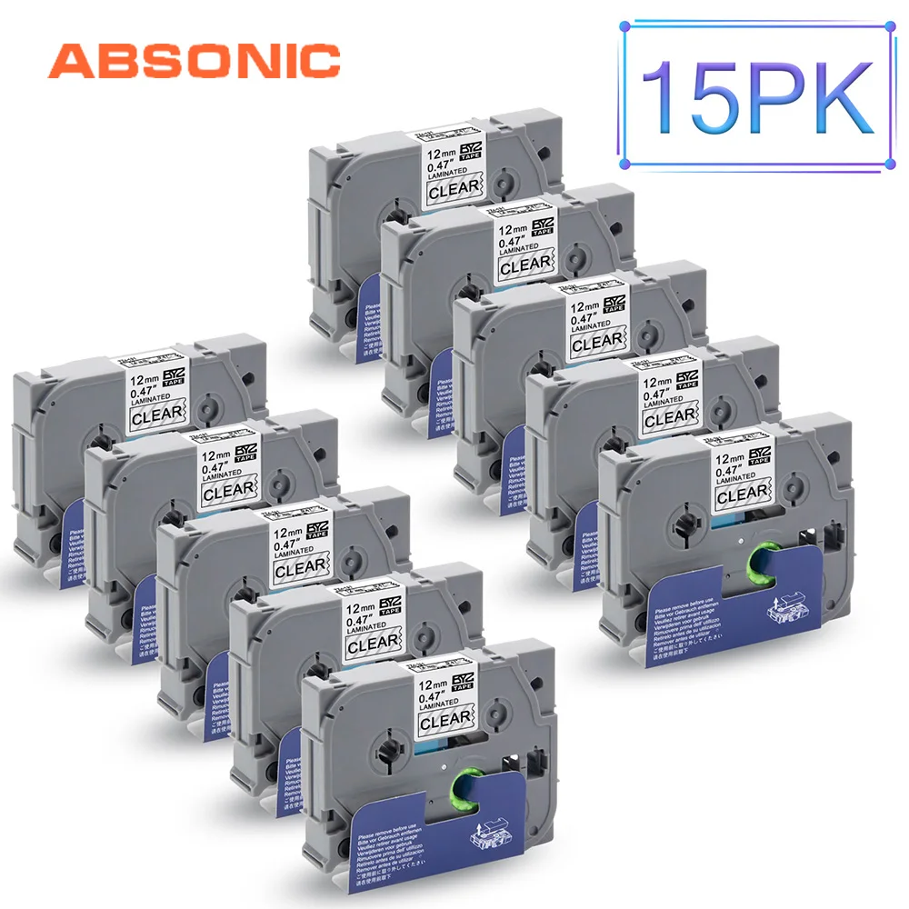 Absonic 15 шт. ламинированные ленты TZe-131 TZ-131 для Brother P-touch PT-D210 PT-H110 PT-P700 тег принтер этикеток черный на прозрачном 12 мм* 8 м
