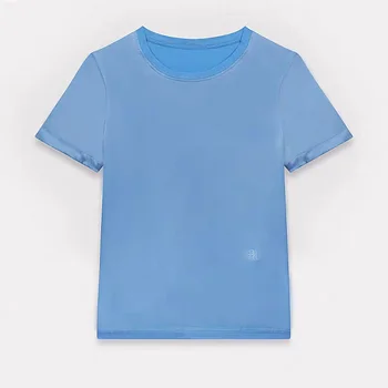 

Silk embroidery women t-shirt Solid color simple round neck wild lady T-shirt tops 2020 summer new