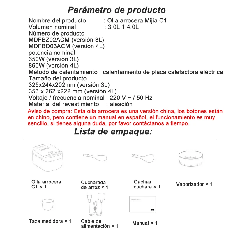 Xiaomi Mijia Rijstkoker C1 Multifunctionele Elektrische 650W Mini Rijstkoker 3l/4l Verstelbare Keuken Elektrische Voedselwarmer