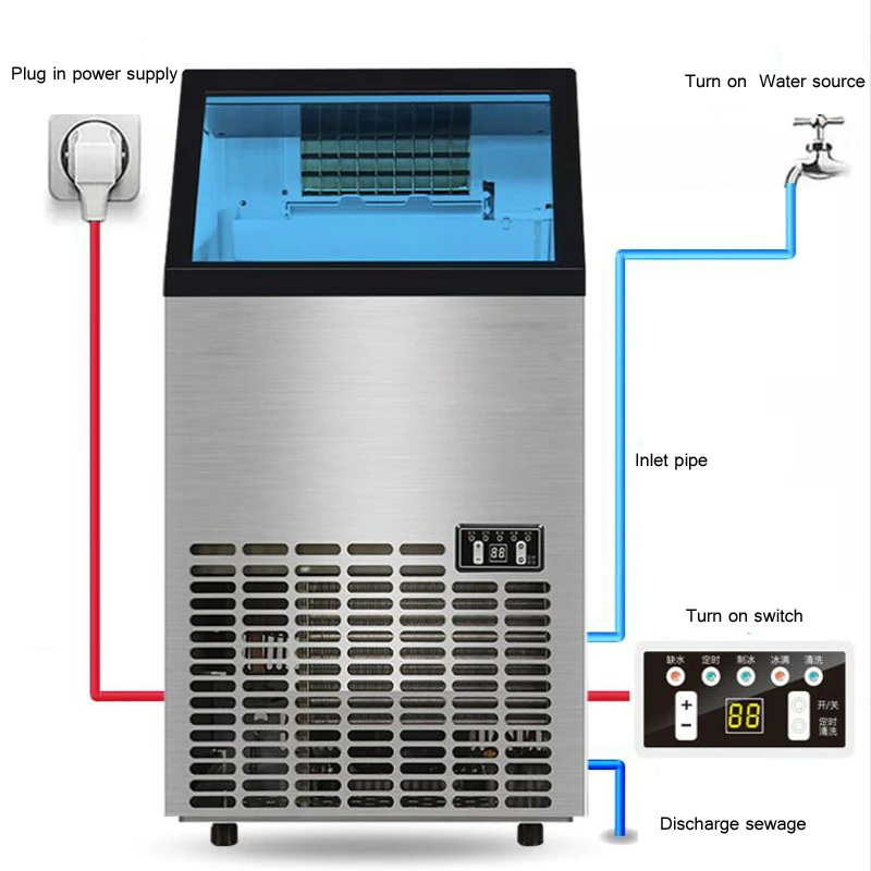 

Commercial 220V Milk Tea Shop Ice Maker Home Visual Ice Maker Fully Automatic Large-Capacity Safe Ice Making Tool