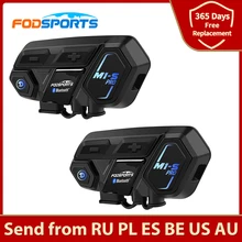 Fodsports 2 pcs M1-S Pro Casque de moto Casque d'interphone Casque Bluetooth Étanche Intercomunicador Moto Interphone 8 coureurs parlent en même temps Réduction du bruit Invite vocale