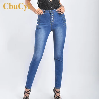 

Spring Women Blue Pencil Jeans Pants High Waisted Slim Elastic Denim Pants Trousers Women Casual Plus Size Cotton Denim Jeans