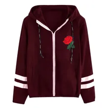 Женская куртка, длинный рукав, роза, тонкая, с капюшоном, на молнии, с цветочными карманами, спортивное пальто с капюшоном, на молнии, с цветочными карманами, спортивное пальто