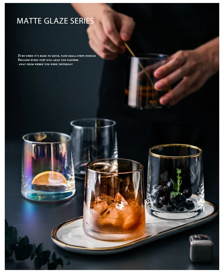 Dazzle Colorful Glass Wine Cup Transparent Glass Coffee Cup Milk Whiskey Tea Beer Steins Cup for Club Bar Drinkware