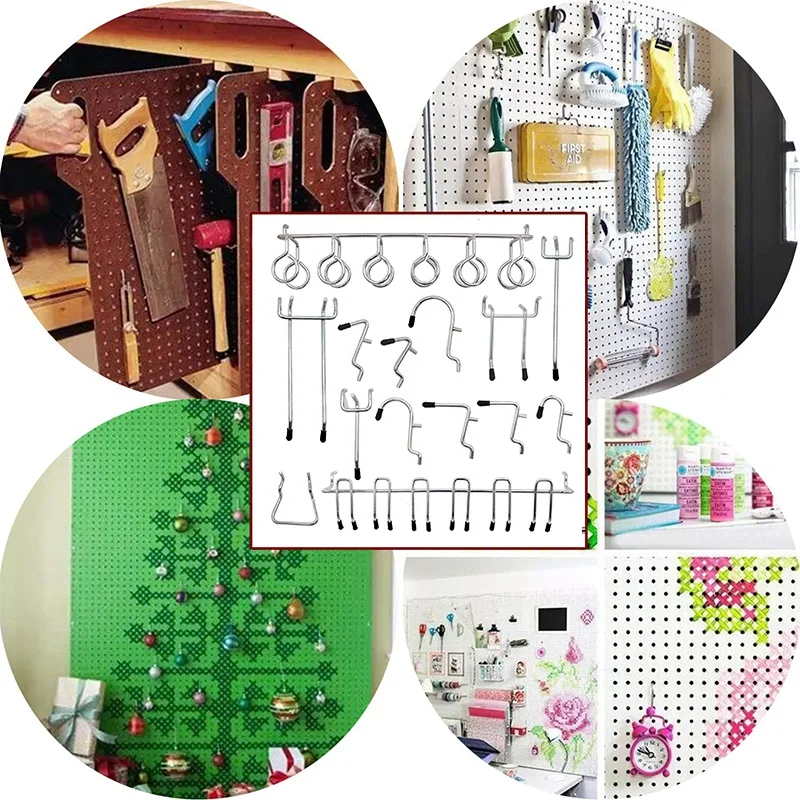 Крючки для Pegboard, ассортимент крючков для Pegboard, 62 шт., органайзер, набор инструментов для хранения с металлическими крючками и 30 фиксаторами Pegboard