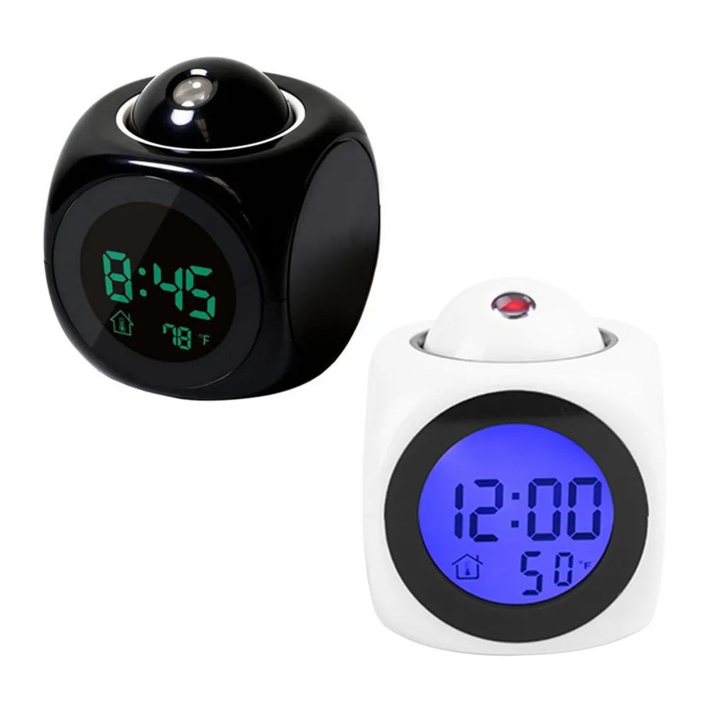 

LCD Projection Voice Talking Alarm Clock Backlight Electronic Digital Snooze Desktop Clock with Temperature Display Watch ABS