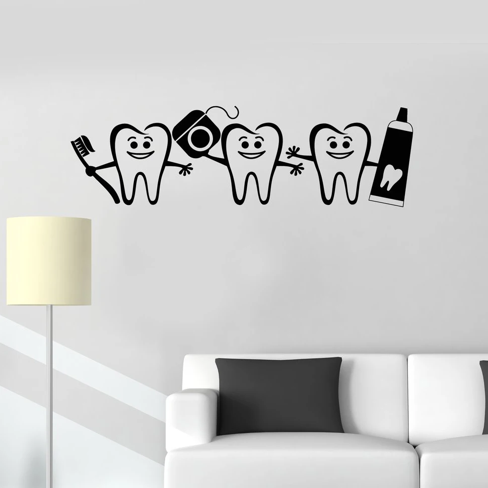 WJWY Healthy Teeth Bathroom Decor Dental Care Wall Sticker Dentist Sign Door Window Decals