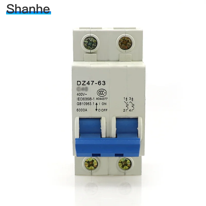 DZ47-63 2P mcb switch miniature din rail voltage relay circuit breaker C type 10A 16A 20A 25A 32A 40A 50A 63A