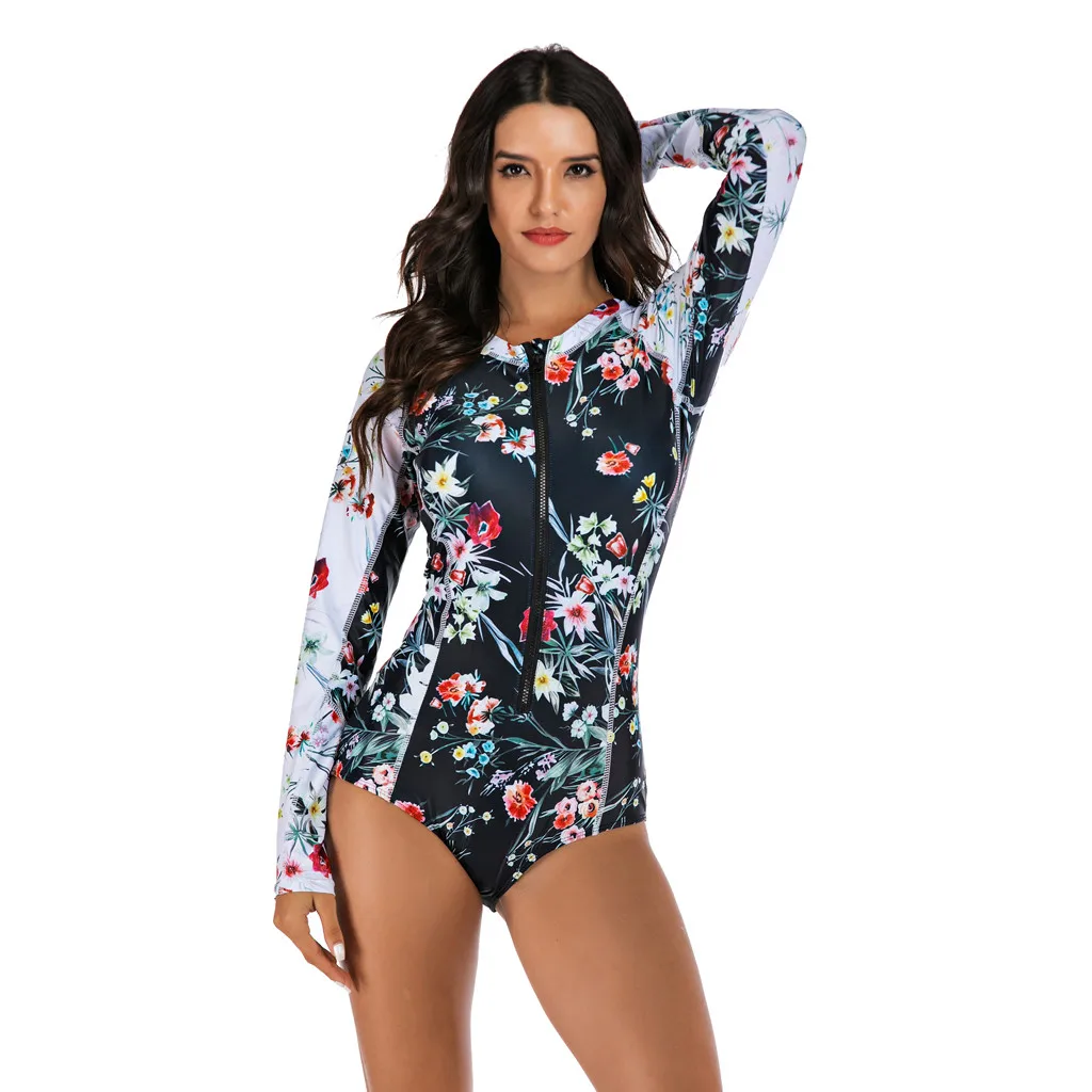 Women's Fashion Europe and the United States Summer Sexy Printed Top Zipper One-Piece Swimsuit Surfing Suit Diving | Спорт и
