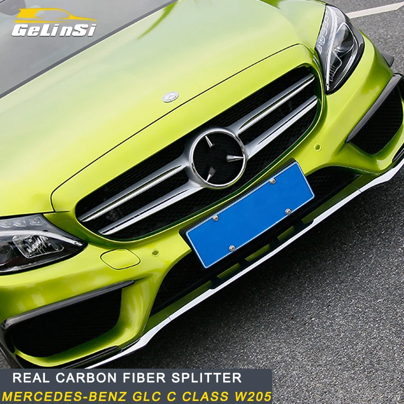 Gelinsi для Mercedes Benz C Class W205- Авто Настоящее углеродное волокно передний бампер боковые Canards сплиттер спойлер, аксессуары