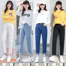 Модные рваные джинсы для женщин с высокой талией джинсы для женщин в стиле бойфренд размера плюс синий черный белый деним мама джинсы брюки LJ536