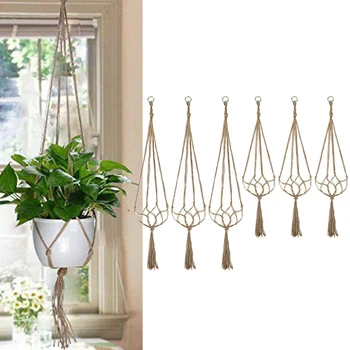 

6pcs gardening slings hand-woven natural fine twine flower pot pockets Flower Plant Hanger Jute Rope Indoor Outdoor Accessories