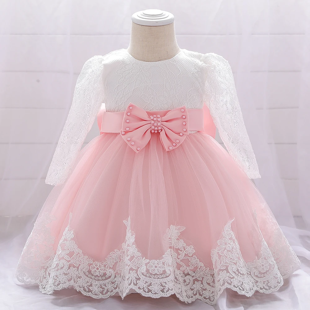 de manga longa vestidos da menina do bebê festa de casamento menina laço grande arco vestidos infantil menina aniversário princesa batismo vestido