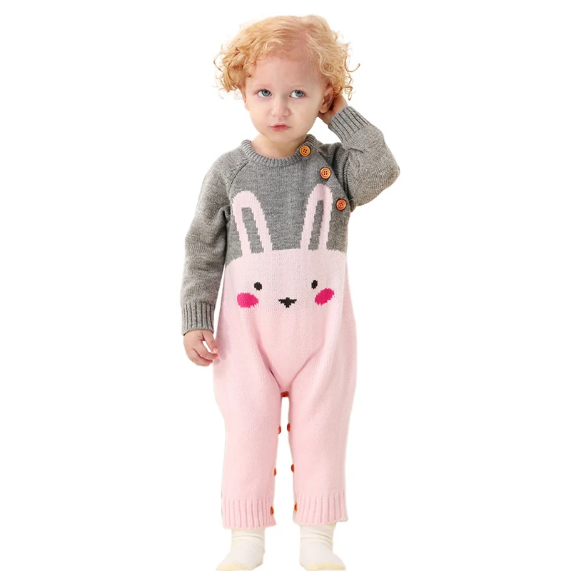 

Girl Boy Clothes Baby for Children's Knitted Conjoined Sweater Pure Cotton Soft Warm Autumn Winter Long Sleeve Creeping Suit