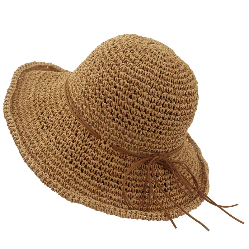 Ladies Sun Hat Bowknot Raffia Straw Hat Foldable Summer Wide Brim Beach foldable sunhat sun hats straw hats sun protection hat
