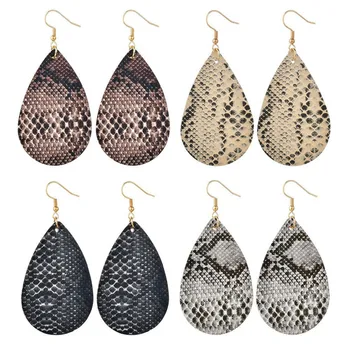

Modyle New Leather Geometric Drop Earrings for Women Punk Vintage Big Statement Earrings Snake Skin Party Jewelry