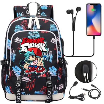 Funkin-mochilas escolares con carga USB para adolescentes, morral de viaje para ordenador portátil, para estudiantes y niños