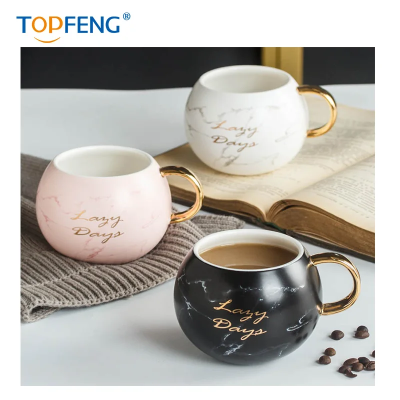TOPFENG креативная позолоченная Большая Керамическая кофейная чашка с ложкой мраморная Кружка Подарочная коробка практичный праздничный подарочный набор