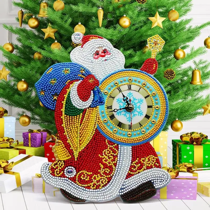 DIY Алмазная картина с изображением Санта-Клауса, часы, Висячие орнаменты, вышивка Navidad, рождественские украшения для дома