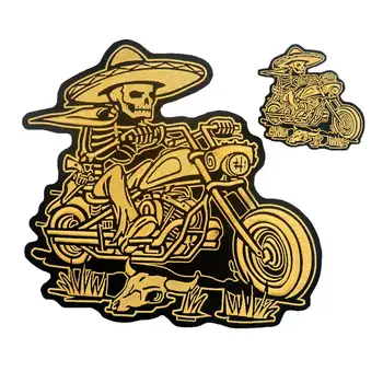 

straw hat skull large Embroidered backing punk biker Patches Clothes Stickers Apparel Accessories Badge