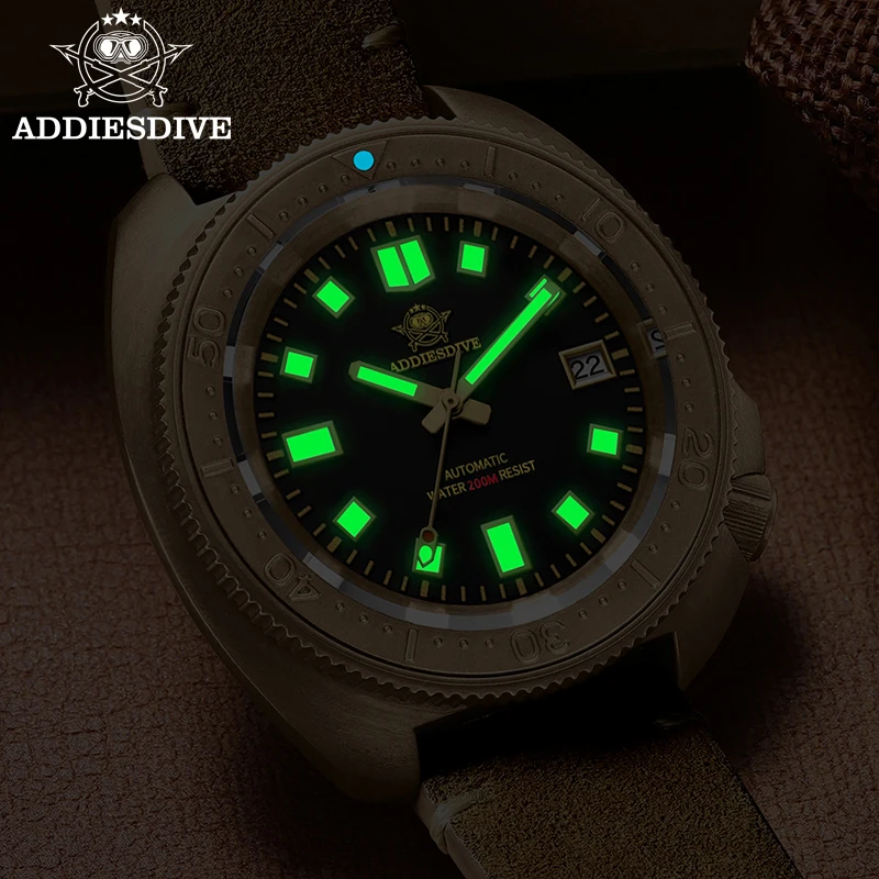 ADDIESDIVE Bronze Men's Watch NH35 Automatic Watch Sapphire Glass Luminous 200m Diving Calendar Display Dress CUSN8 Bronze Watch