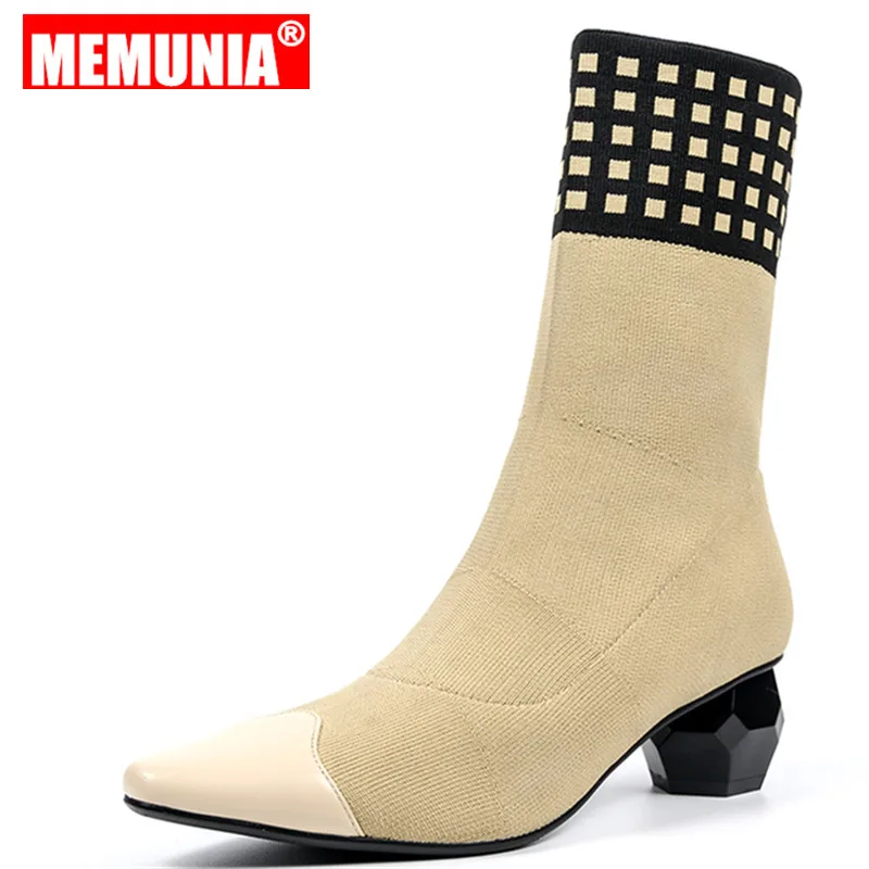 

MEMUNIA 2020 New high quality ankle boots for women mixed color autumn winter shoes sock boots ladies fashion boots women