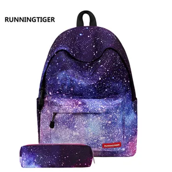 

New Large schoolbag female backpack printing starry sky backpack and Pencil case stars universe space Student backpack schoolbag