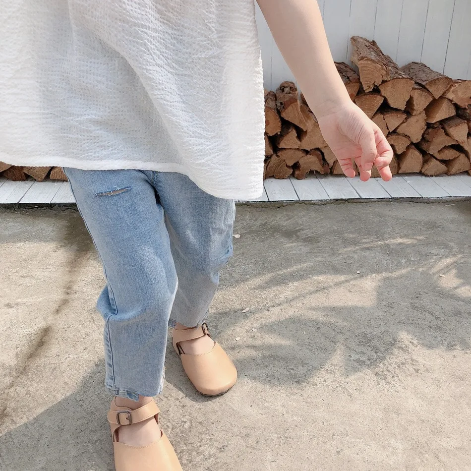 Childrenswear Girls Korean-style Summer Denim(Ankle-length Pants) Children Baby Trousers Cut Jeans