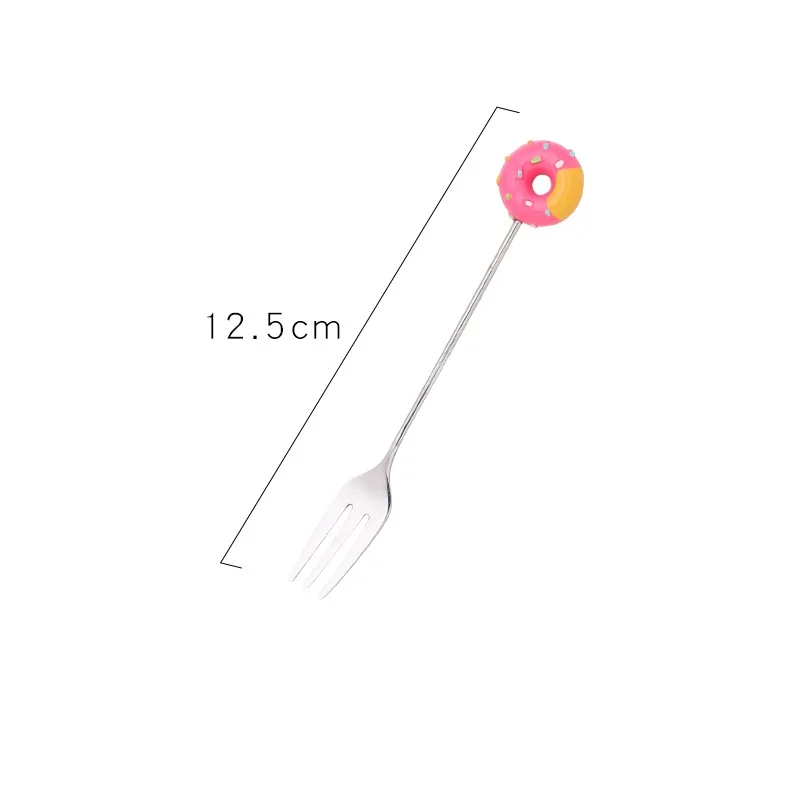 2PCS Japanese Cartoon Stirring Doughnut Stainless Steel Spoon Creative Fruit Fork Dessert Coffee Ice Cream Tableware Supplies