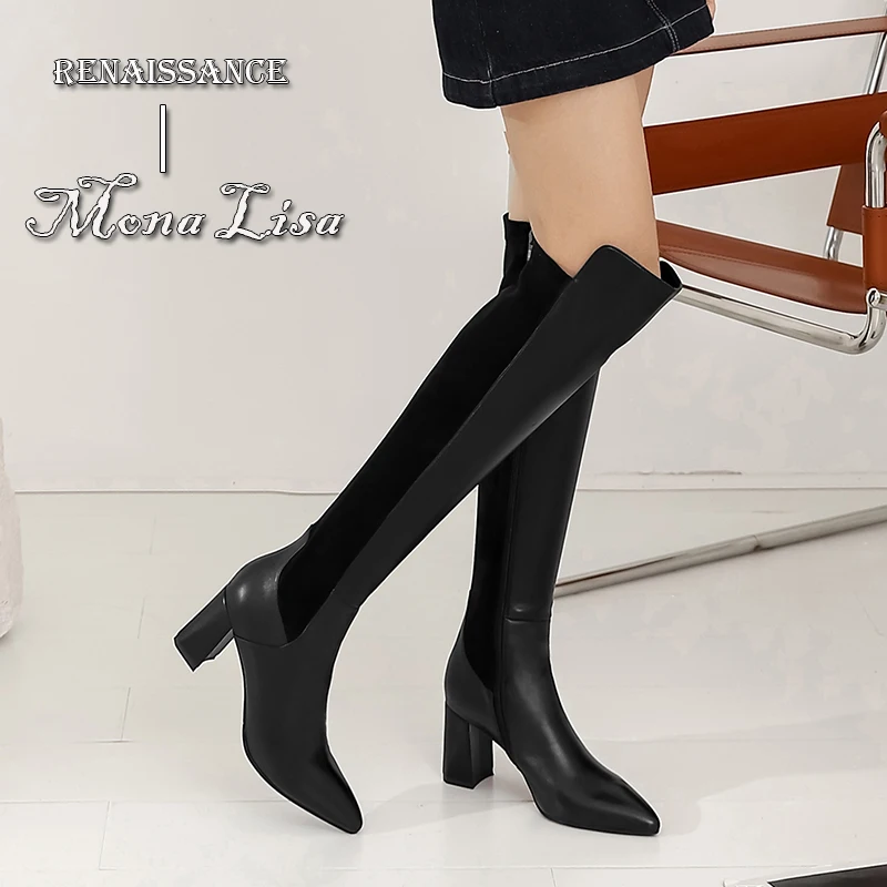 Vintage Female Over The Knee High Boots Fall Winter Newest Working Party Classic Basic Cow Leather Women's Shoes