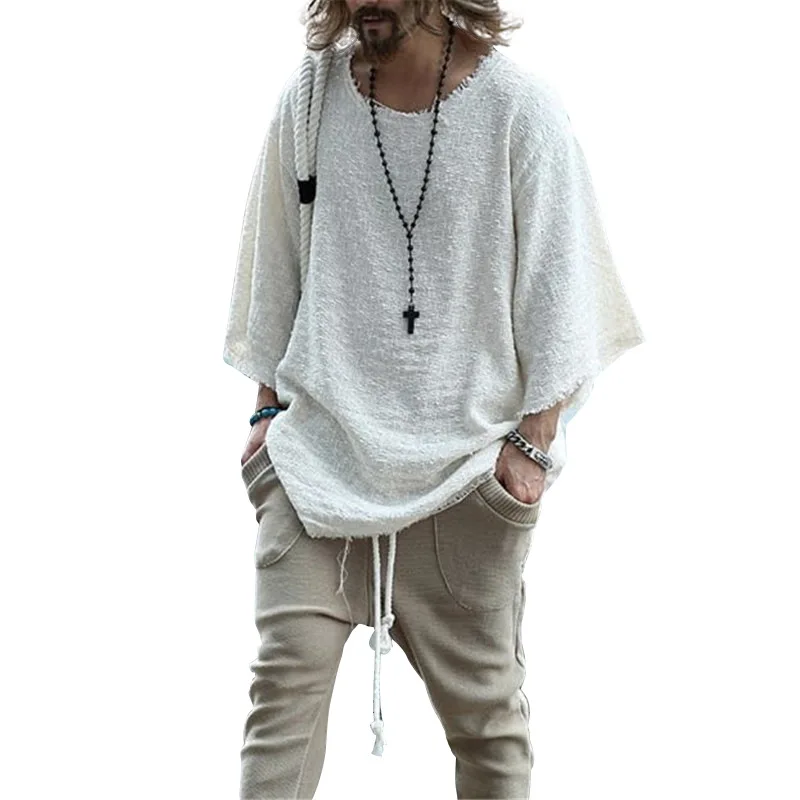 

European and American Men's 2021 Long-sleeved Solid Color Top Trendy Loose T-shirt Men Graphic T Shirts Jojo Bizarre Adventure