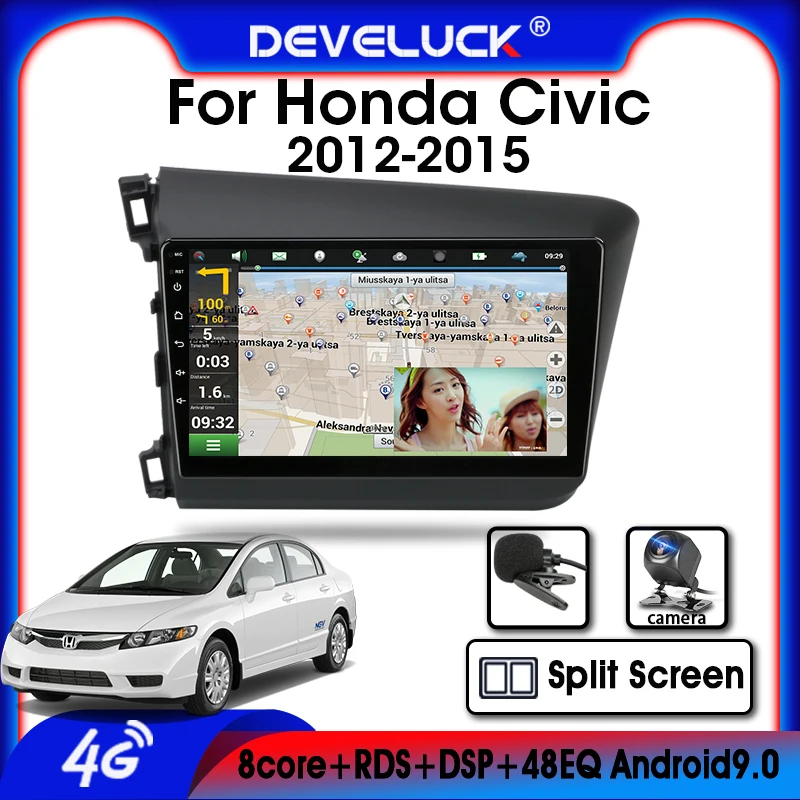 

Android 9.0 9" Car Radio For Honda Civic 2012-2015 2Din 2+32G T3L RDS Multimedia Video Player DSP 4G Net+WIFI Screen Floating