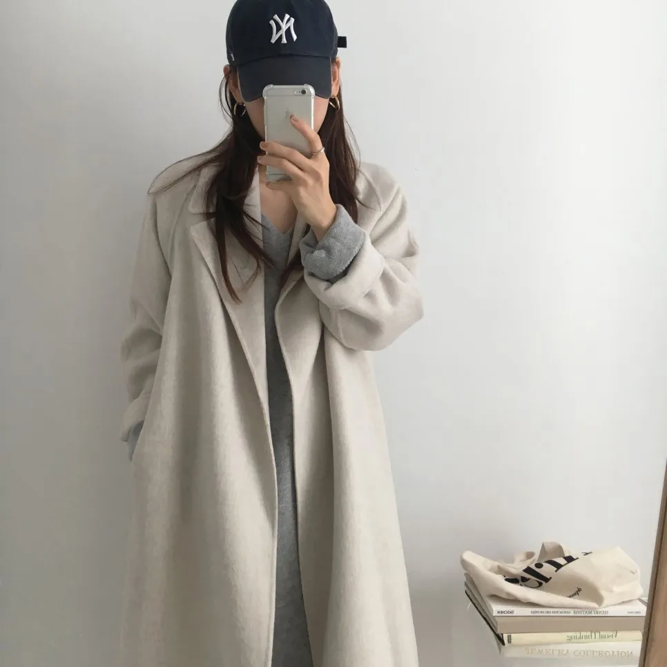 Women's Jacket 2021 Autumn and Winter Long Wool Coat with Belt Solid Color Long-Sleeved Chic Slim Down Shoulder Coat long puffer jacket