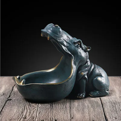Ермакова статуя бегемота, скульптура гиппопотама из смолы, статуэтка для ключей, контейнер для конфет, украшение для дома, украшение стола, аксессуары - Цвет: Dark blue