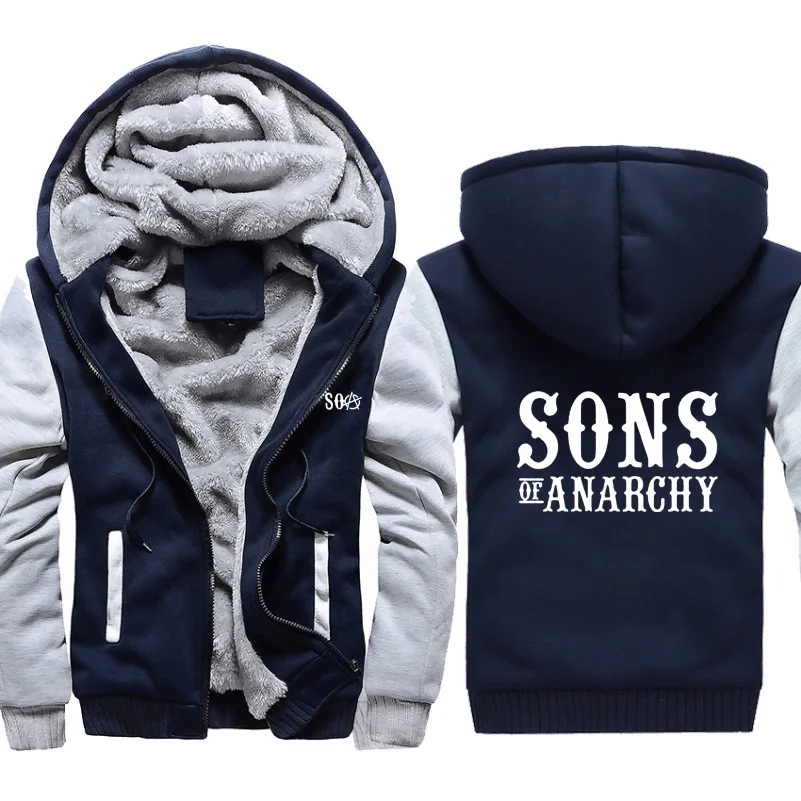 SOA Sons of толстовки анархия Мужские Зимние флисовые плотные теплые пальто толстовка на молнии SAMCRO мужские толстовки куртка с капюшоном мужская