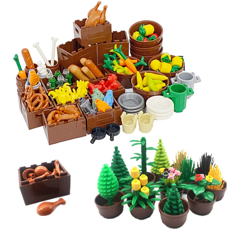 

MOC Plants Fruits Food Blocks Creator Street City Shop Flowers Tree DIY Moc Parts Compatible City Bricks Toys for Children Kids