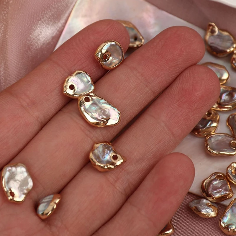 7-10MM 10Pcs 14K Gold Filled Side Natural Colorful Freshwater Pearl Baroque Charms Diy Jewelry Pendants Making Accessories