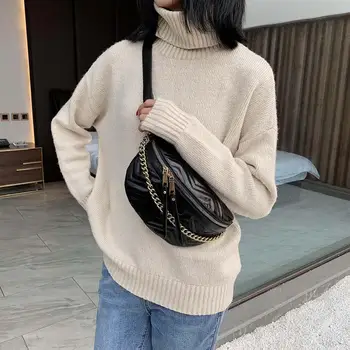 

New Chain Waist Bag Women Leather Belt Bag Women Fanny Pack Zipper Hip Bag High Capacity Banana Bag Shoulder Belt Kidney Bags