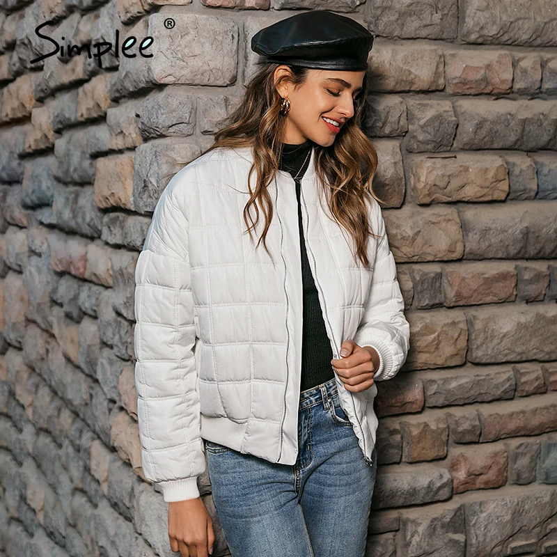 Женская парка в клетку Simplee Теплая стеганая куртка на молнии с длинным рукавом