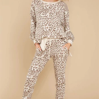 

White Print Loose Casual 2 piece Set Long Sleeve O neck Elastic Woman Tops High Waist Lace up Summer Markings Pants 2020 New