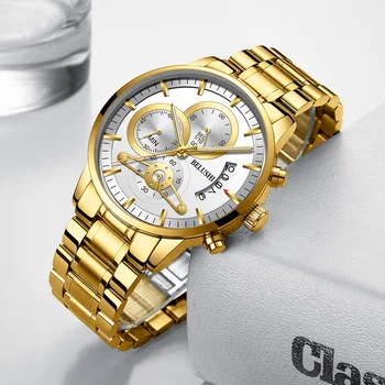 

Business Men Watch 2019 Gold Luxury Brand Stainless Steel Wrist Watch Chronograph Army Military Quartz Watches Relogio Masculino