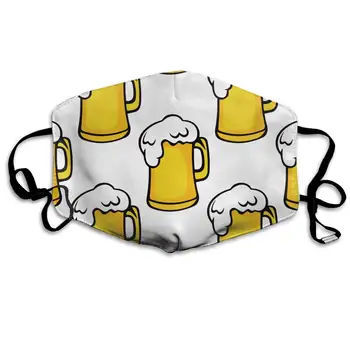

Yellow Beer Mugs Washable Reusable Mask, Cotton Anti Dust Half Face Mouth Mask For Kids Teens Men Women With Adjustable Ear