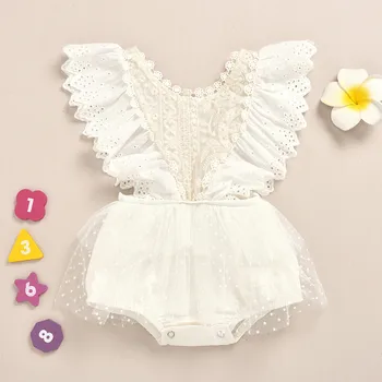 

2020 Sweet Baby Infant Newborn Baby Girls Lace Ruched Ruffles Romper Clothes Outfit